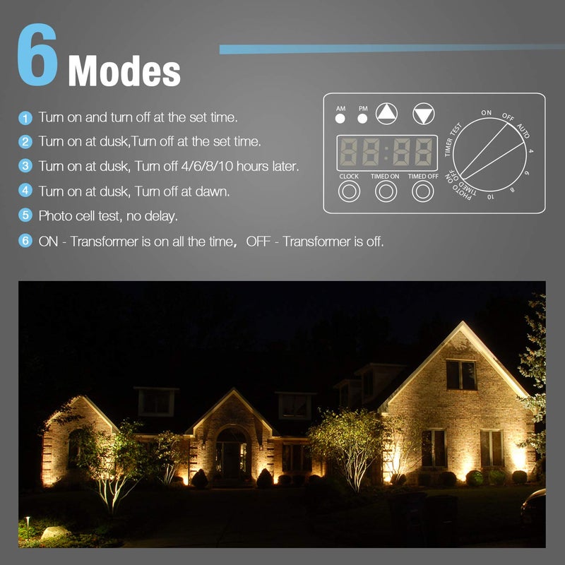 GOODSMANN Low Voltage Transformer 120W Outdoor Lighting Transformer for Landscape Lights with Photo Eye Sensor and Timer 120V AC to 12V AC 9920-9120-01 - Image 2